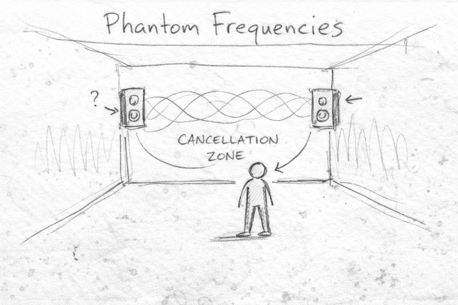 Concept sketch showing speaker placement and cancellation zones